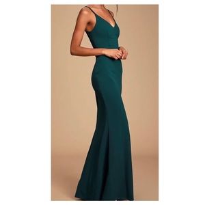 Lulu’s Moments of Bliss Forest Green Backless Mermaid Maxi Dress size S